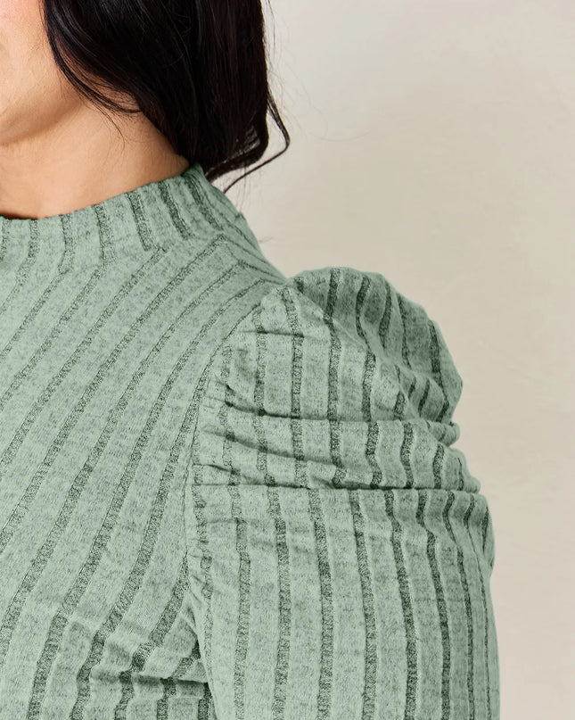 Basic Bae Full Size Ribbed Mock Neck Puff Sleeve T-Shirt