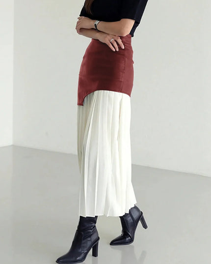 Patchwork Contrast Pleated Skirt