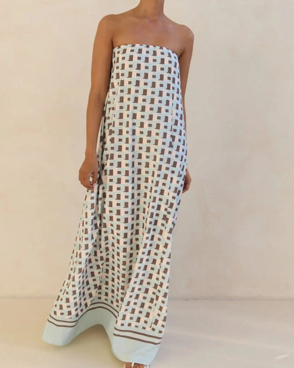 Smocked Printed Tube Maxi Dress