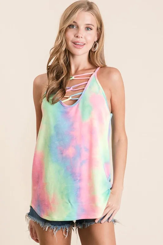 BiBi Tie Dye Terry Caged Neck Knit Camisole