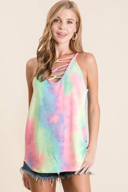 BiBi Tie Dye Terry Caged Neck Knit Camisole