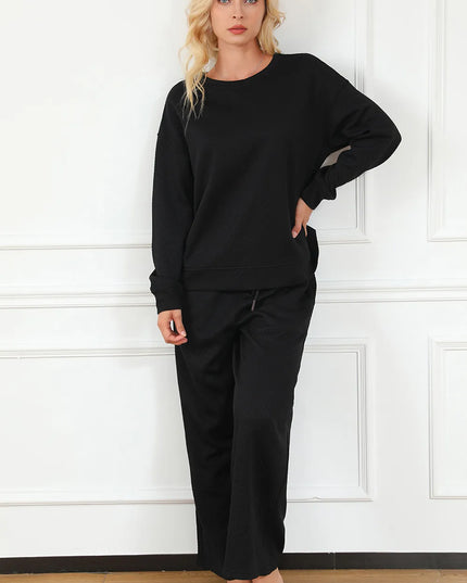 Double Take Full Size Textured Long Sleeve Top and Drawstring Pants Set