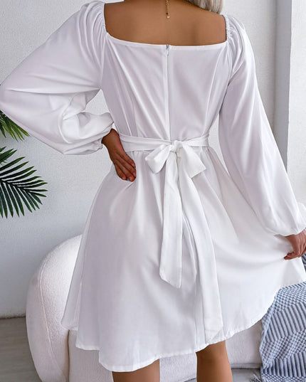 Tied Square Neck Balloon Sleeve Dress