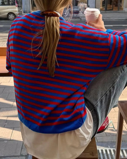 Striped Round Neck Long Sleeve Sweater