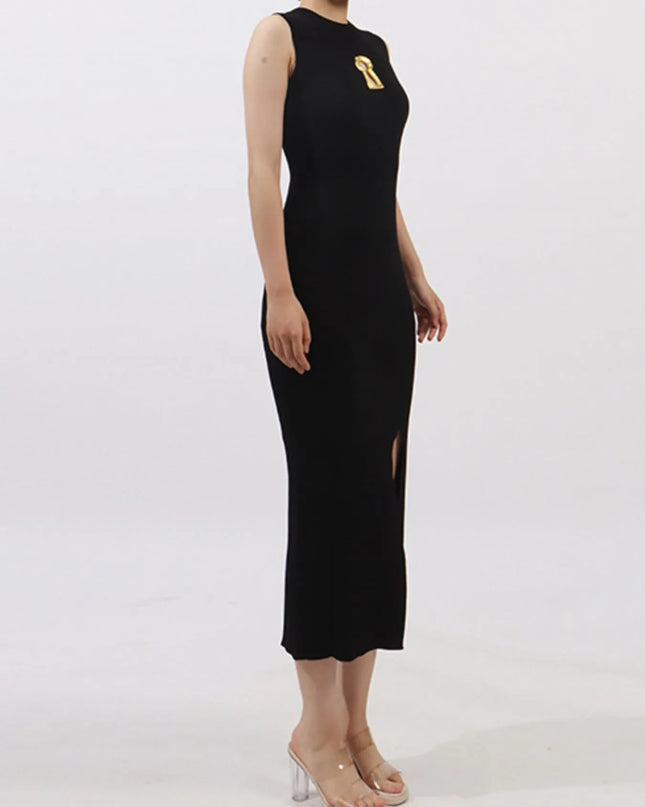 Slit Round Neck Sleeveless Dress