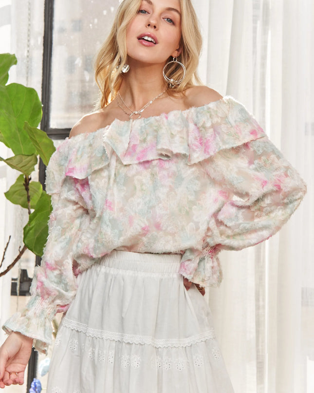 ADORA Ruffled Off Shoulder Floral Blouse 