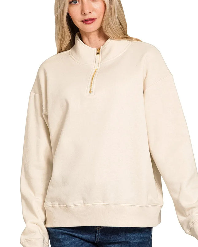 Zenana Fleece Half Zip Sweatshirt
