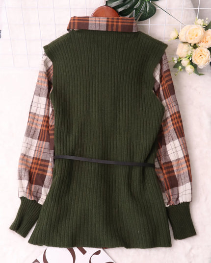 Plaid Long Sleeve Sweater Dress