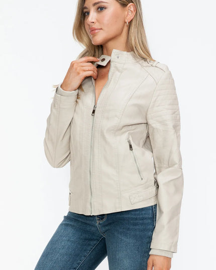 Snobbish PU Leather Biker Jacket with Side Zip Pockets