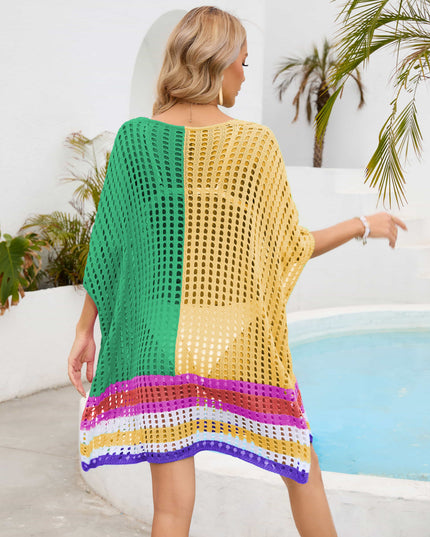 Contrast Scoop Neck Openwork Half Sleeve Cover Up