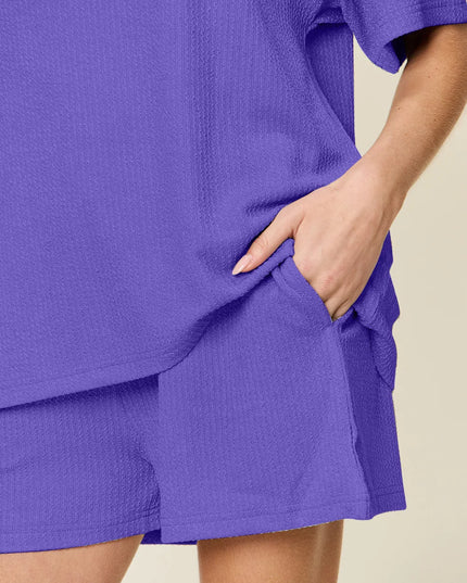 Double Take Basic style Round Neck Solid Set