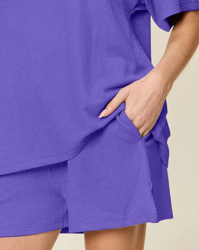 Double Take Basic style Round Neck Solid Set