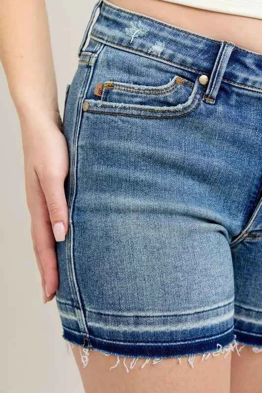 Judy Blue Full Size Mr Tummy Control Vintage Wash Release Hem Shorts Plus Size