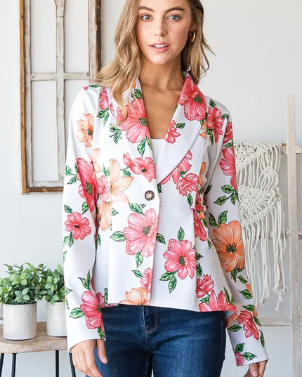 Heimish Full Size Multi Color Floral Blazers with Tunic Plus Size