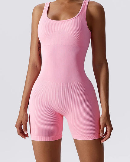 Basic Bae Ribbed Sleeveless Active Romper Blush Pink