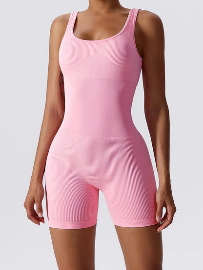 Basic Bae Ribbed Sleeveless Active Romper Blush Pink