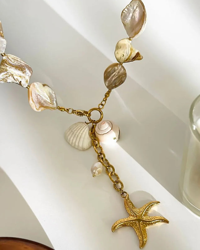 18K Gold-Plated Ocean Theme Necklace with Starfish Pendant