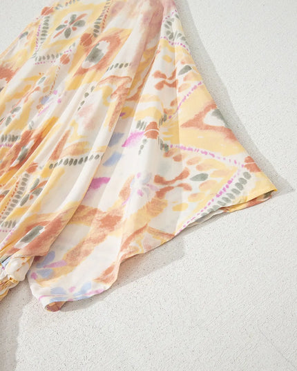 Printed Half Sleeve Shirred High Waist Maxi Dress