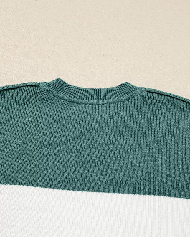 Color Block Plain Ribbed Knit Sweatshirt