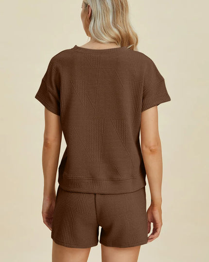 Double Take Full Size Texture Short Sleeve Top and Shorts Set
