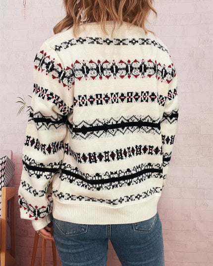 Vintage Pattern Button-Down Cardigan