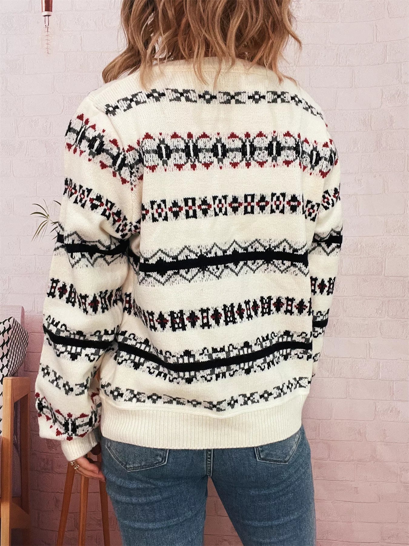 Vintage Pattern Button-Down Cardigan