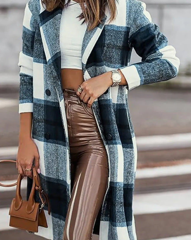 Double Take Full Size Plaid Button Up Lapel Collar Coat