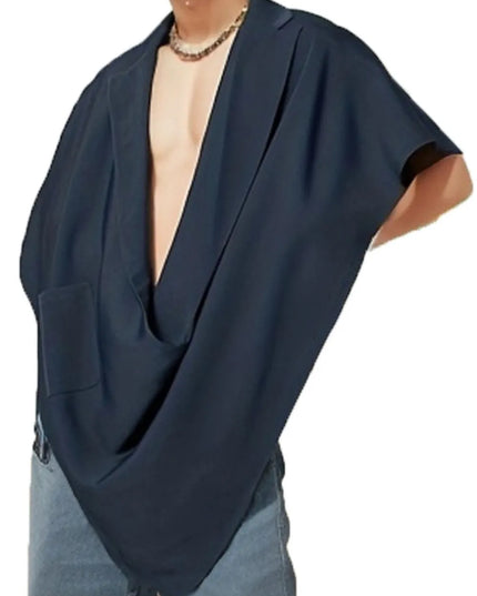Men's Full Size Pocket Patched Draped Asymmetrical Hem Cape Plus Size