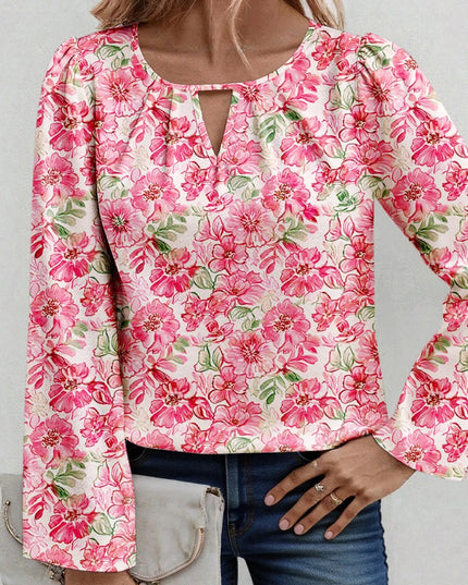 Floral Print Keyhole Neck Blouse Dusty Pink