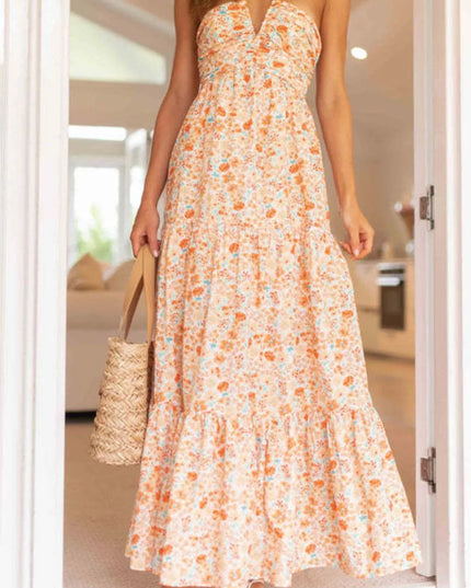 Tiered Halter Neck Printed Cami Dress 