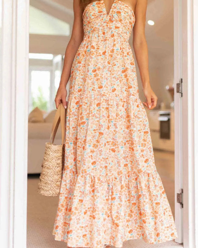 Tiered Halter Neck Printed Cami Dress 