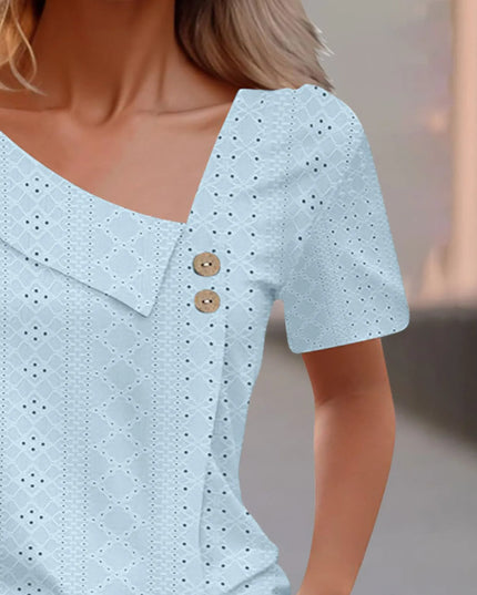 Eyelet Asymmetrical Short Sleeve T-Shirt