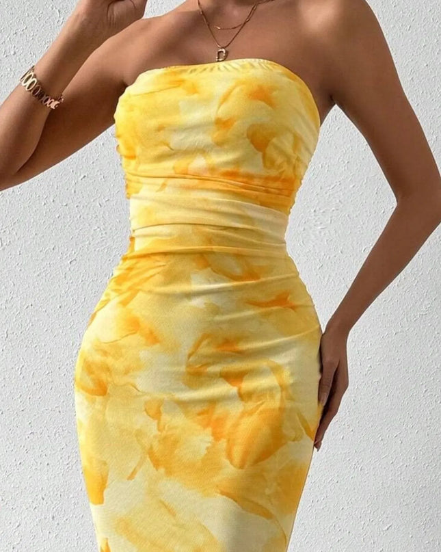 Printed Side Slit Tube Dress