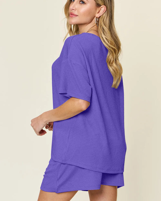 Double Take Basic style Round Neck Solid Set