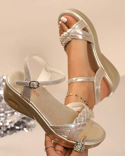 Braided Strap Wedge Sandals 