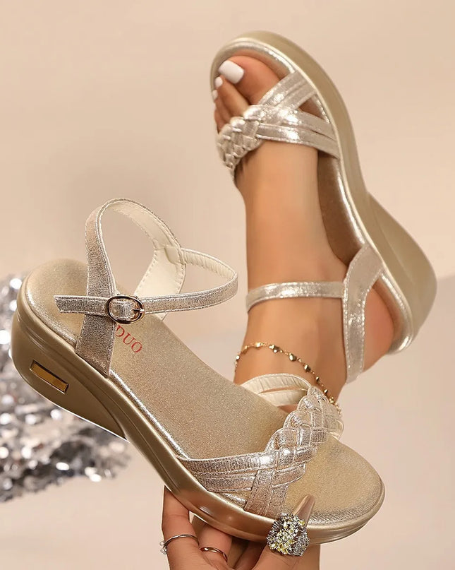 Braided Strap Wedge Sandals 