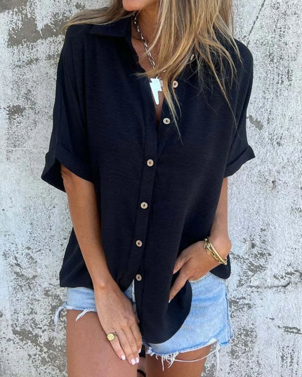 Full Size Collared Neck Half Sleeve Shirt Plus Size 