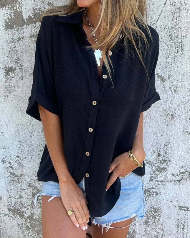 Full Size Collared Neck Half Sleeve Shirt Plus Size 