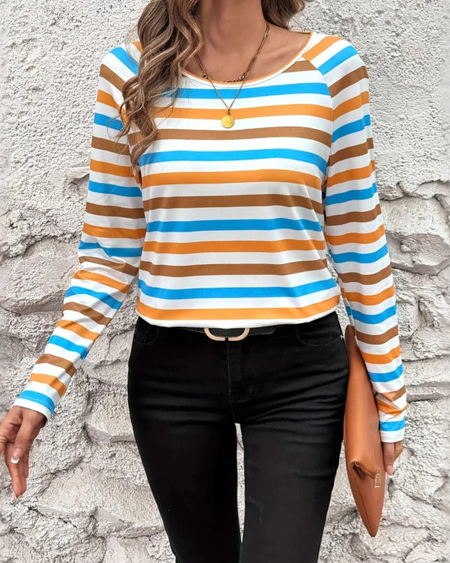 Full Size Striped Long Sleeve Casual Top Plus Size