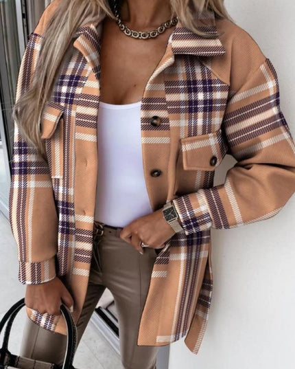 Button Up Long Sleeve Plaid Outerwear