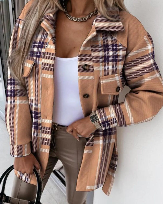 Button Up Long Sleeve Plaid Outerwear