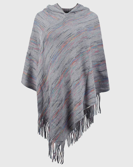 Fringe Hem Hooded Poncho Charcoal One Size