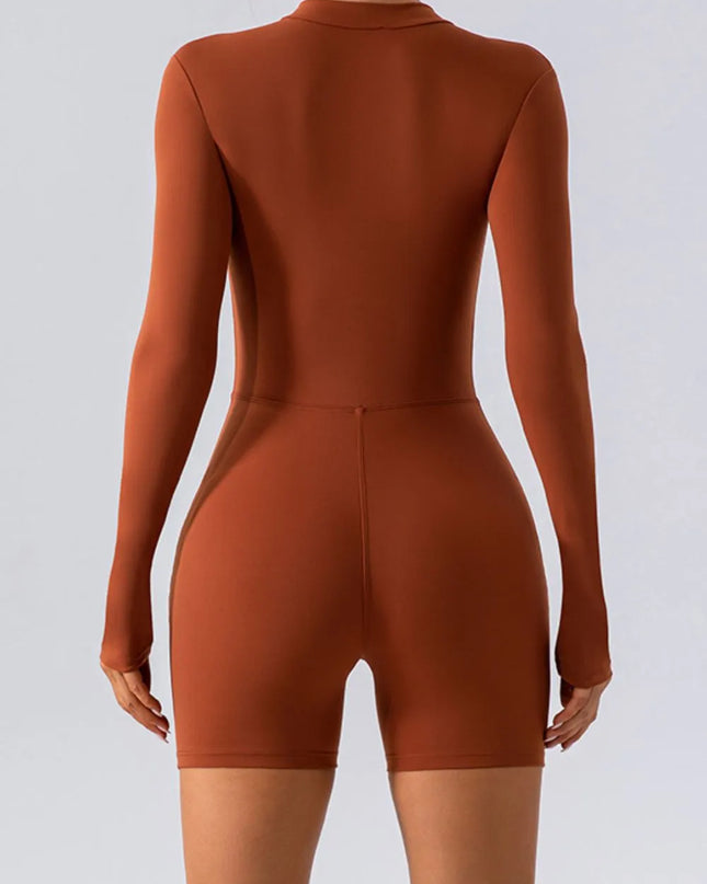 Half Zip Long Sleeve Active Romper 