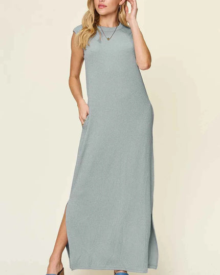 Double Take Full Size Texture Mock Neck Sleeveless Maxi Dress