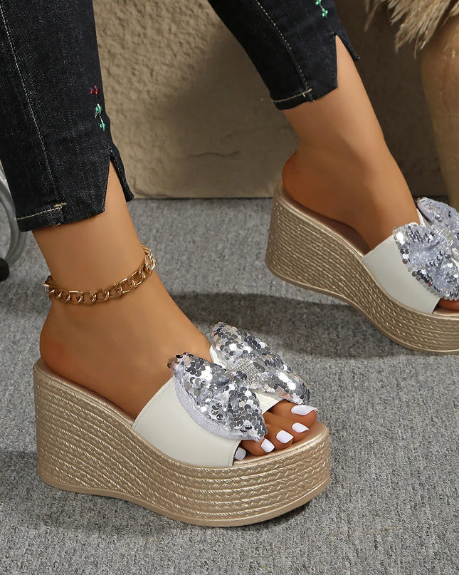 Sequin Open Toe Platform Sandals