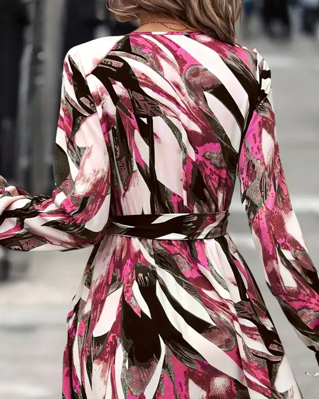 Printed Surplice Long Sleeve Maxi Dress