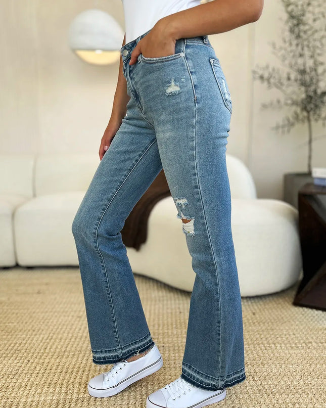 Judy Blue Full Size Mid Rise Destroyed Hem Distressed Jeans