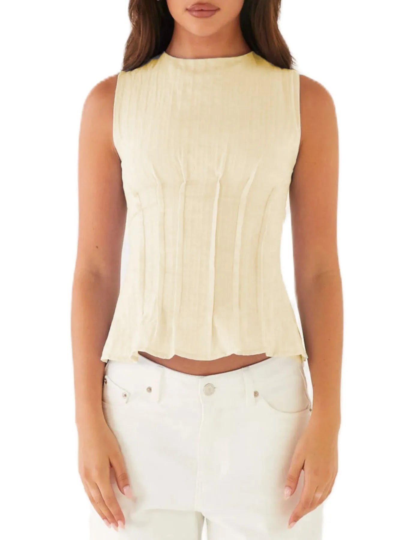 Back Lace Up Sleeveless Top with Cinched Waist Design