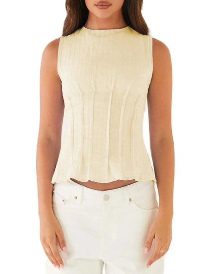 Back Lace Up Sleeveless Top with Cinched Waist Design