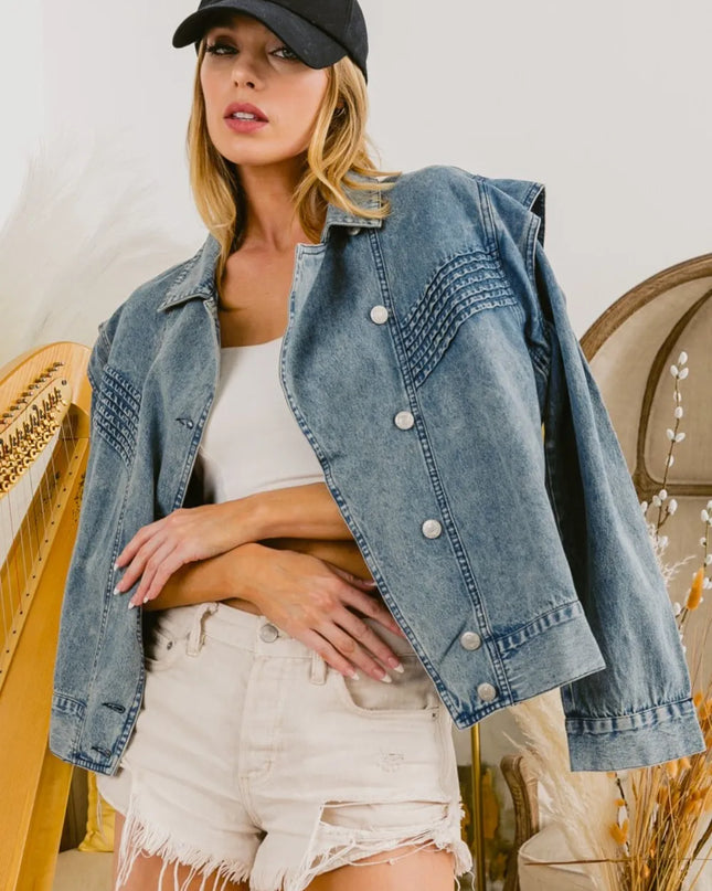 BiBi Button Up Long Sleeve Denim Jacket DENIM